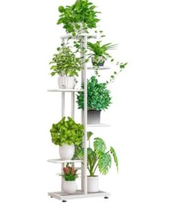 etagere exterieur plante en acier blanc avec des plantes
