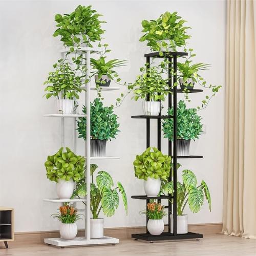 etagere exterieur plante en acier blanc et noir avec des plantes