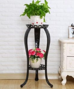 piedestal pour plante interieur en acier noir avec plantes