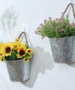 support pot de fleur mural en forme de seau en acier de coté