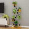 etageres plantes interieur en forme de S noir et jaune