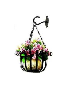 crochet pot de fleurs noir avec fleurs