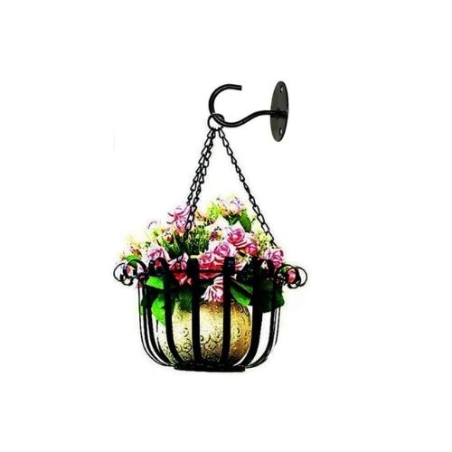 crochet pot de fleurs noir avec fleurs