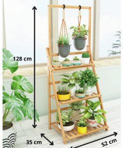 dimension de étagère pour plante en bambou avec pots de fleurs taille réduite