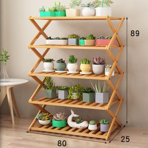 dimensions de l'étagère en bambou pour plante avec de pots dessus