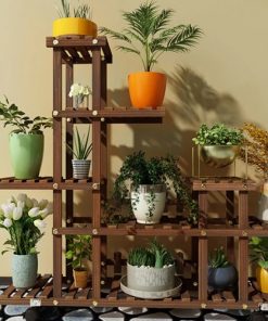 étagère en pin pour plantes et fleurs de face