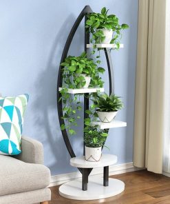 meuble pour plante en bois et métal noir et blanc
