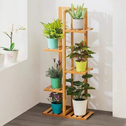 support de plante en bois étagère avec plantes
