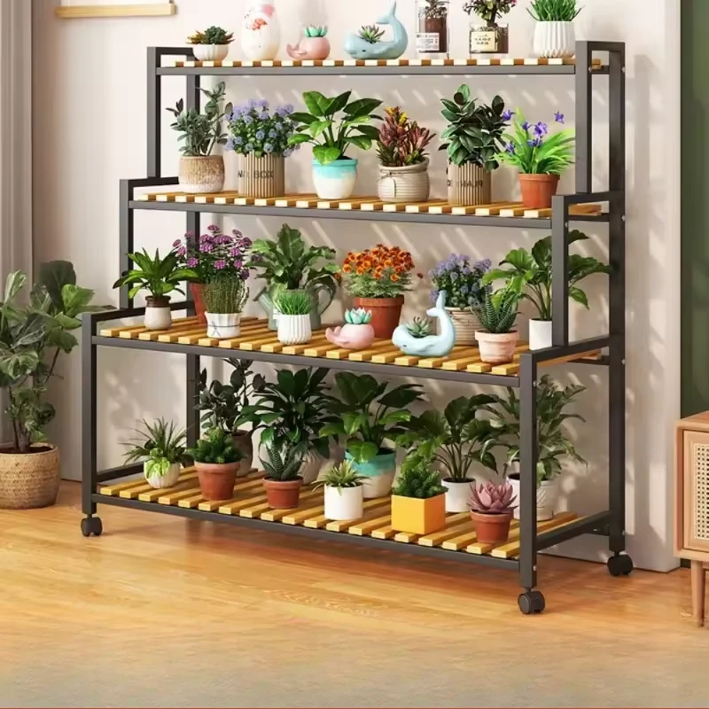 Support à Roulettes pour Plantes Extérieur à 4 Etages