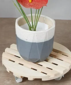 Plateau Rond à Roulette pour Plante en bois