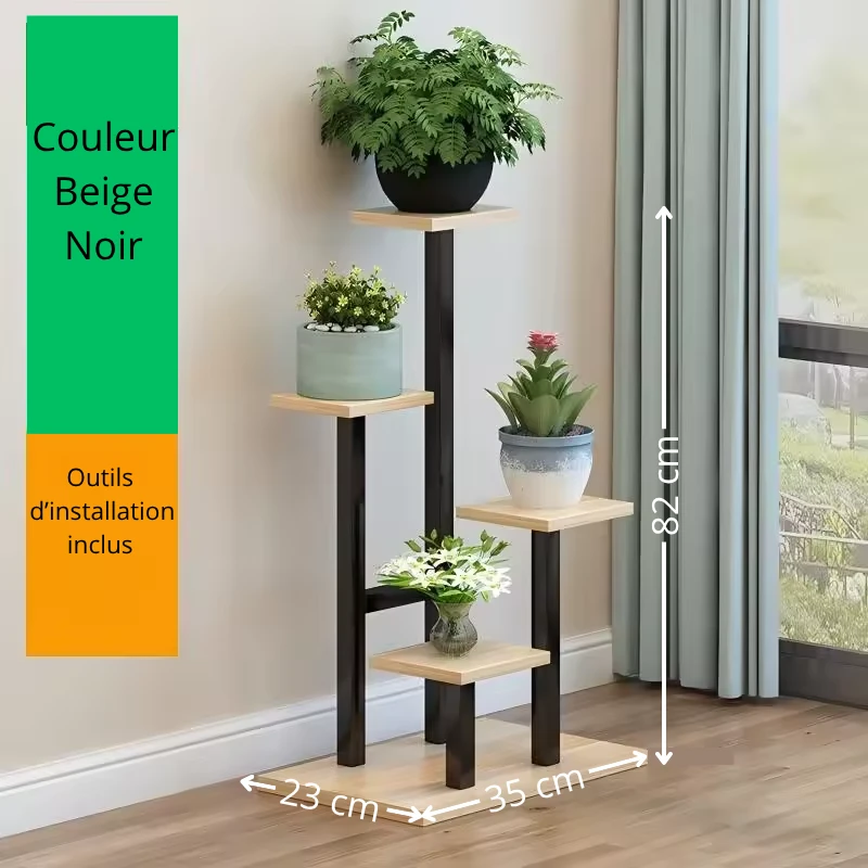 Étagère Balcon Plantes Beige Noir