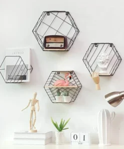 Étagère Fer Forgé et Bois hexagonale
