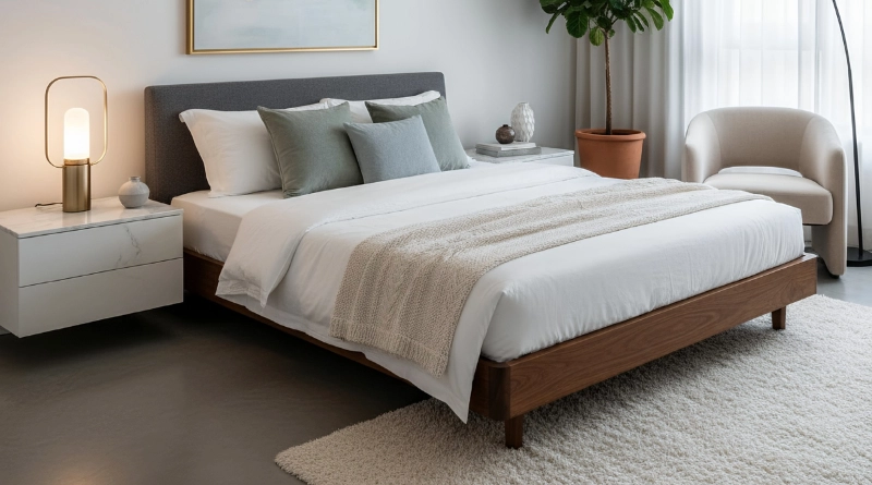 chambre avec un lit blanc