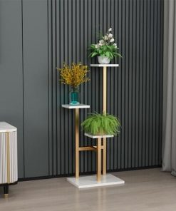 Support pour plantes design en métal blanc et laiton