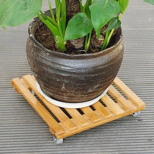 Support pour plantes à roulettes en bambou